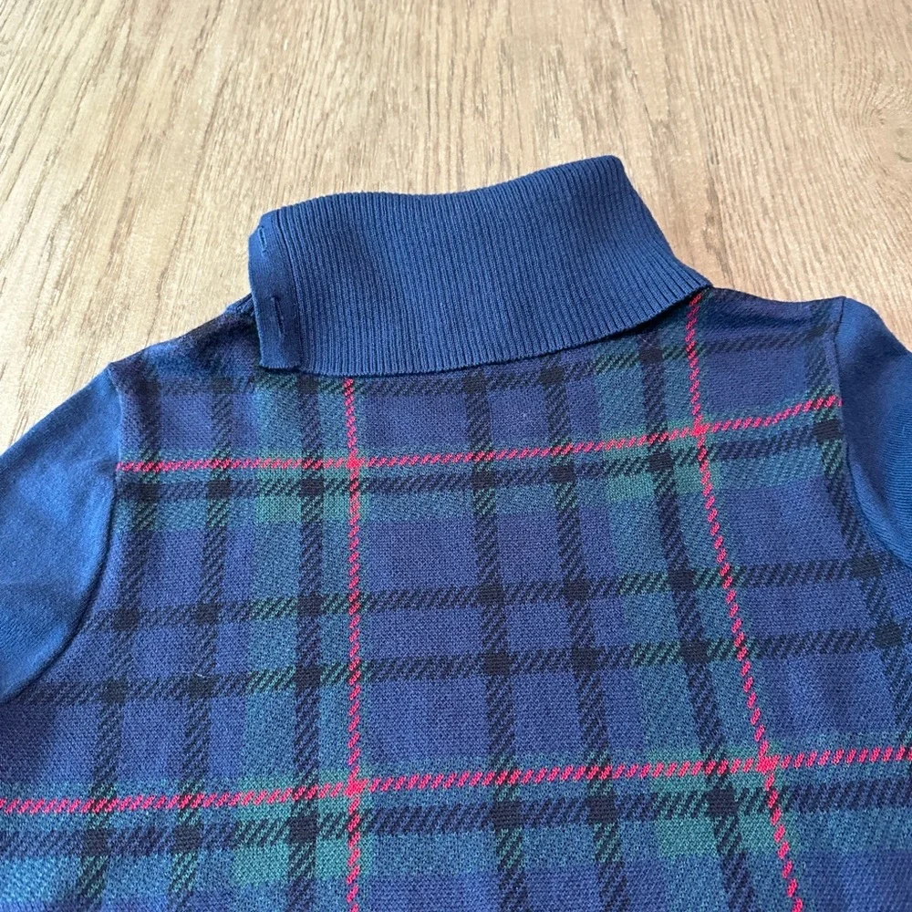Talbots Button Turtleneck Sweater Size Medium Blue Plaid - Picture 8 of 8